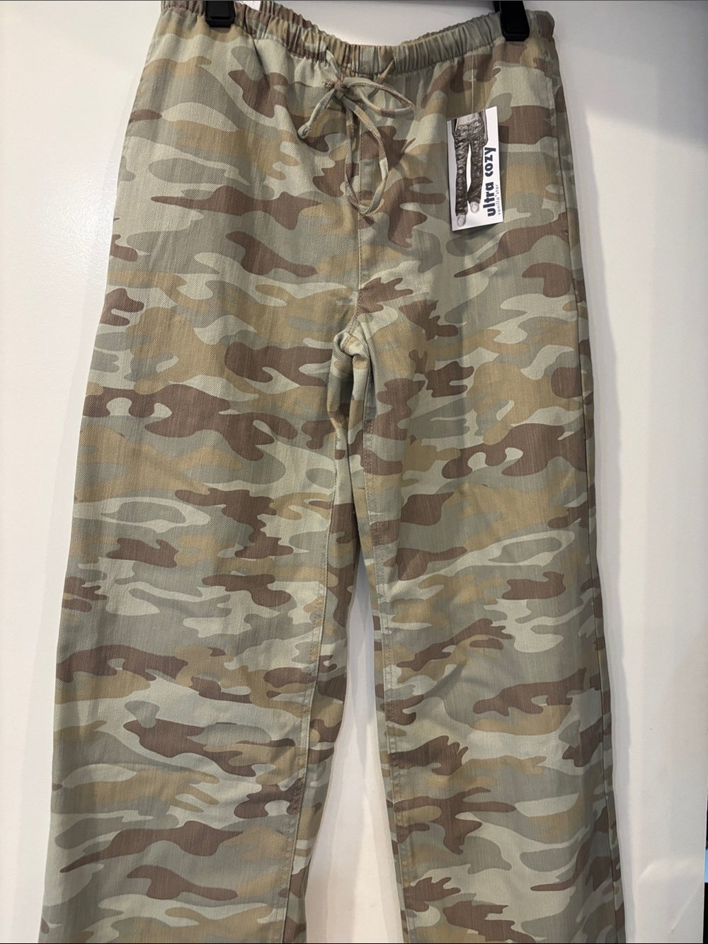 Wide Leg Camo Pants in Sage & Brown -